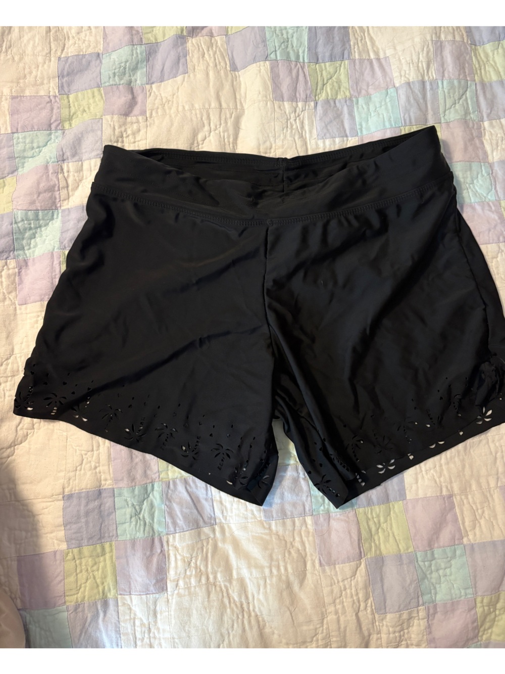 Black Women's Swim Coverup Shorts - Laser-Cut Hem